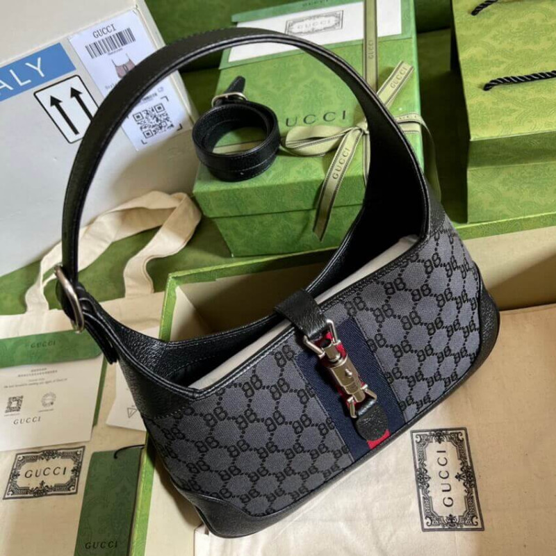 Replica Gucci X Balenciaga Jackie 1961 Small Hobo Bag 680118 Black