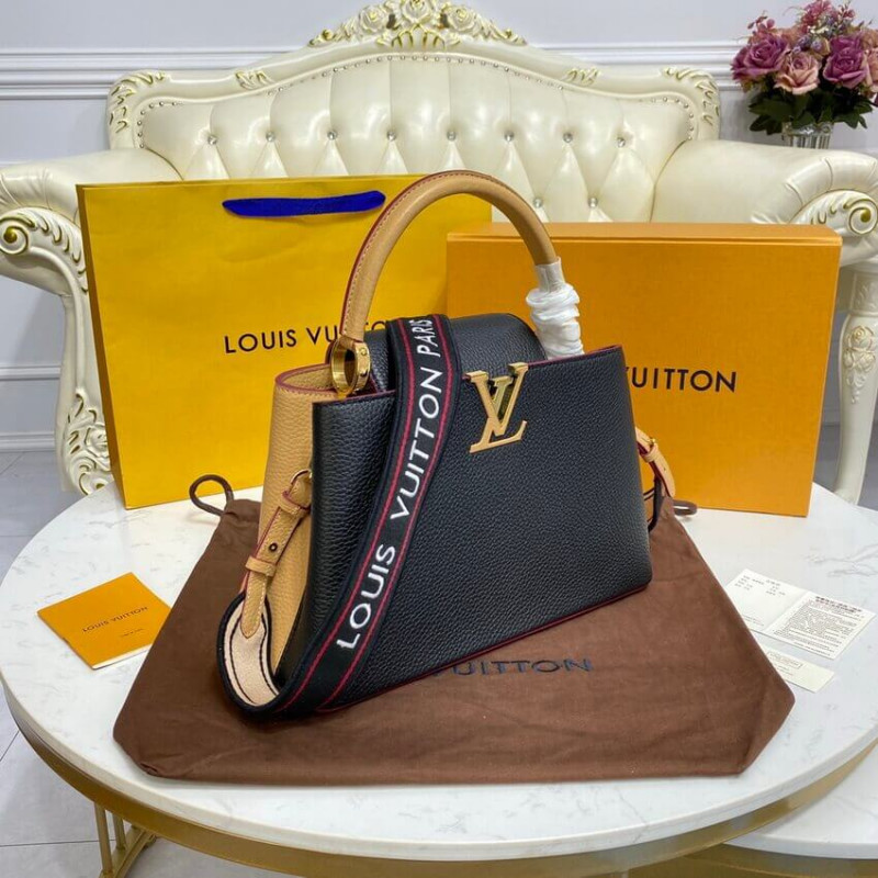 Replica Louis Vuitton Capucines Mm M58608 Black/Arizona Beige