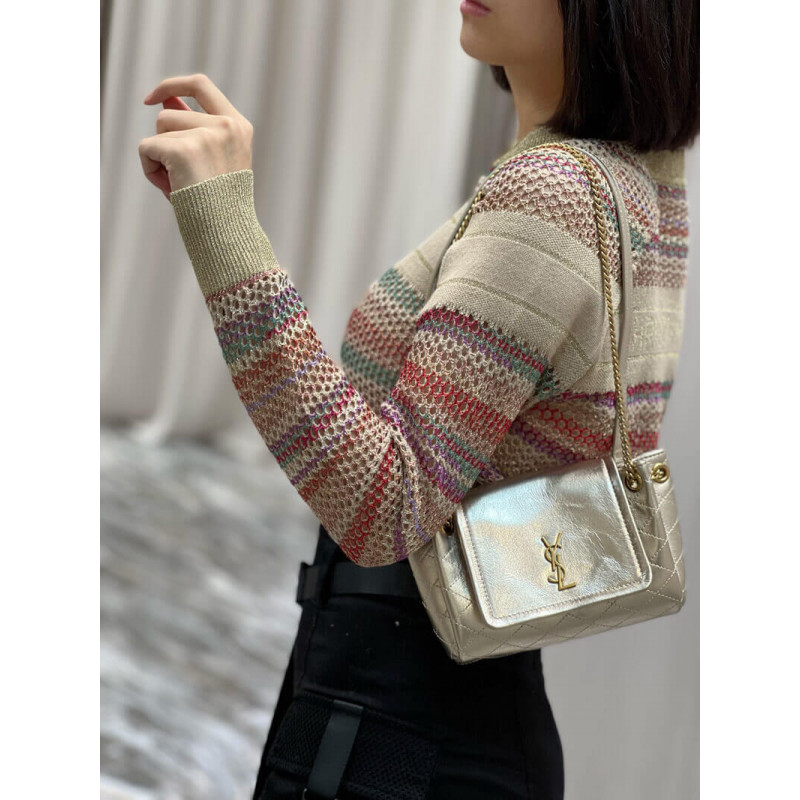 Replica Saint Laurent Nolita Mini Leather Shoulder Bag 672738 Champagne Gold