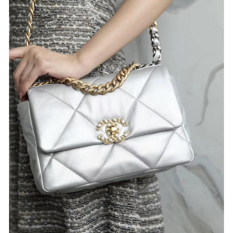 Replica Chanel 19 Flap Bag As1160 Silver