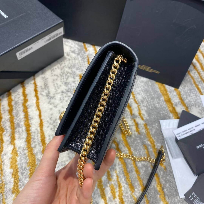 Replica Ysl Saint Laurent Kate Chain Wallet With Tassel In Crocodile Embossed Leather 452159