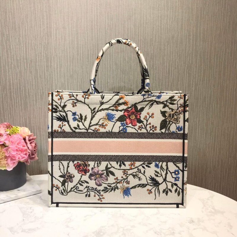 Replica Christian Dior Book Tote Multicolor Rosa Mutabilis Embroidery M1286