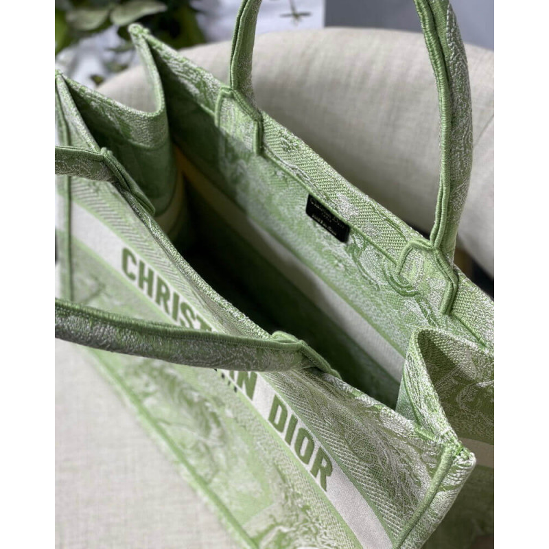Replica Dior Small Book Tote Lime Toile De Jouy Reverse Embroidery M1296