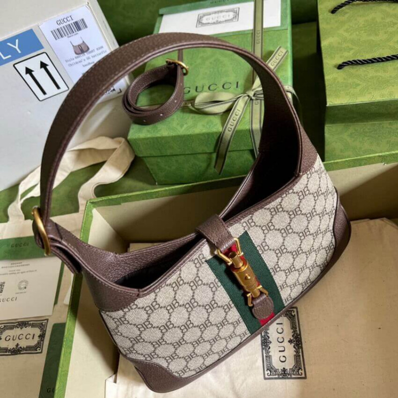 Replica Gucci X Balenciaga Jackie 1961 Small Hobo Bag 680118 Coffee