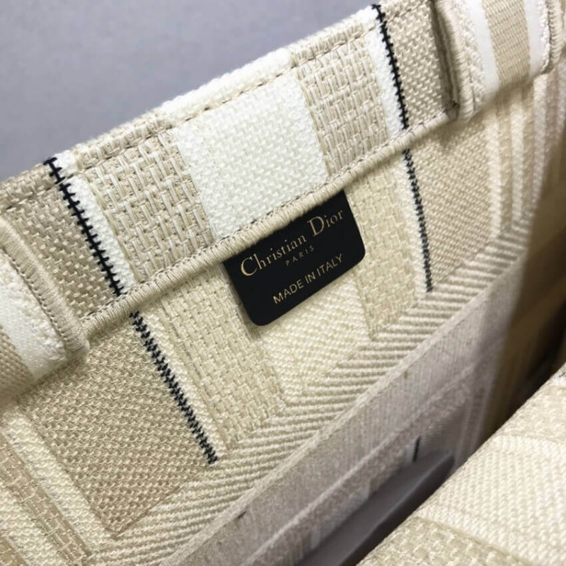 Replica Dior Small Book Tote Beige Stripes Embroidery M1296