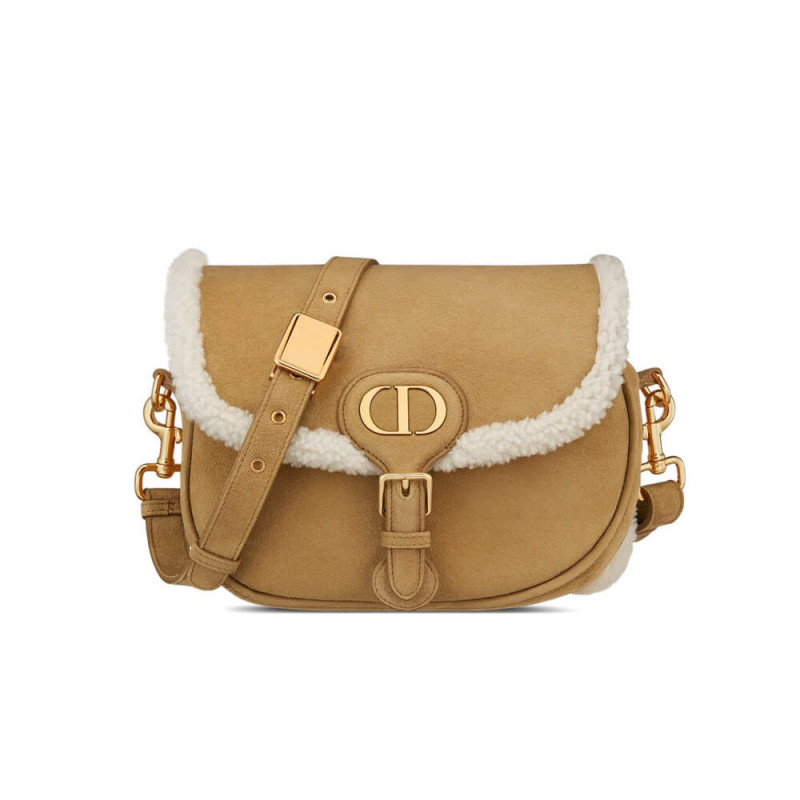 Replica Dior Medium Bobby Bag In Camel-Colored Shearling M9319
