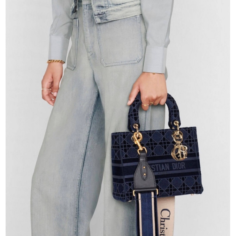 Replica Dior Medium Lady D-Lite Bag Embroidered Velvet M0565O