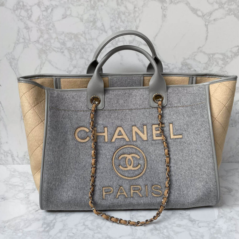 Replica Chanel Wool Felt Deauville Shopping Bag A60598 Grey