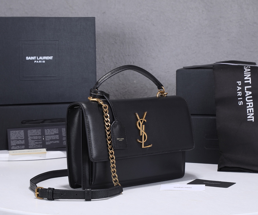 Replica Ysl Sunset Medium Top Handle Bag- Black/Beige