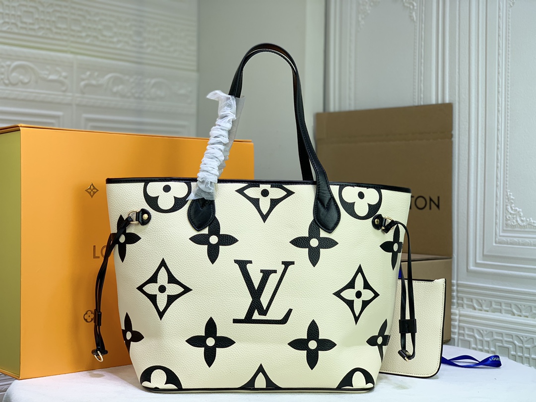 Replica Louis Vuitton Neverfull M45679 Mm Tote Bag White/Black