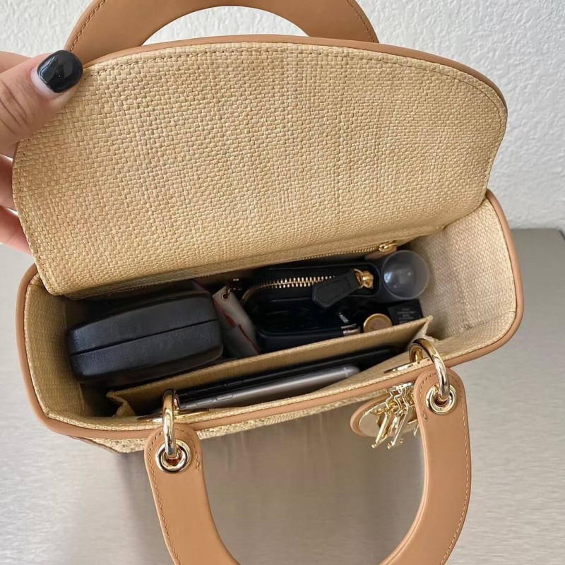 Replica Christian Dior Medium Lady Dior Bag Natural Cannage Raffia M0565