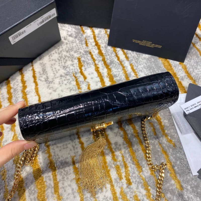 Replica Ysl Saint Laurent Kate Chain Wallet With Tassel In Crocodile Embossed Leather 452159
