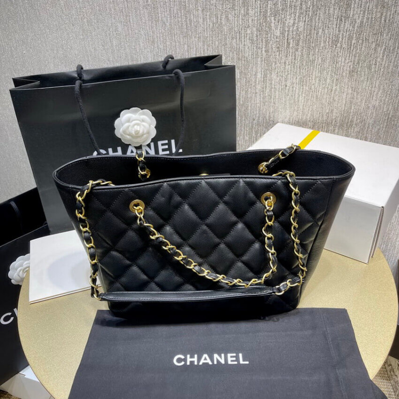 Replica Chanel Grained Calfskin Shopping Tote Bag As2030 Black