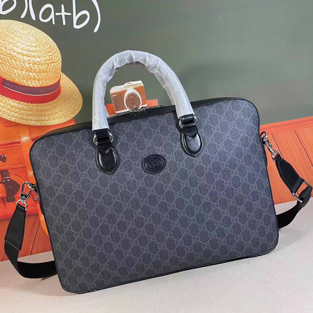 Replica Gucci Business Case With Interlocking G Black/Grey 674140