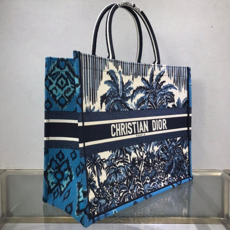 Replica Dior Book Tote In Blue Palms Embroidery M1286