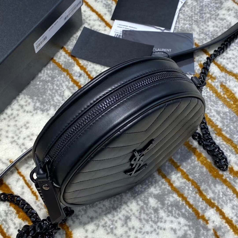 Replica Saint Laurent Vinyle Round Camera Bag In Chevron-Quilted Smooth Leather 6104361