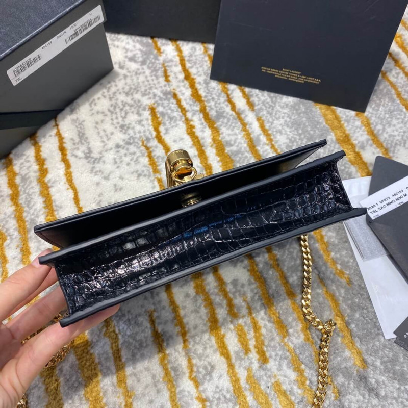 Replica Ysl Saint Laurent Kate Chain Wallet With Tassel In Crocodile Embossed Leather 452159