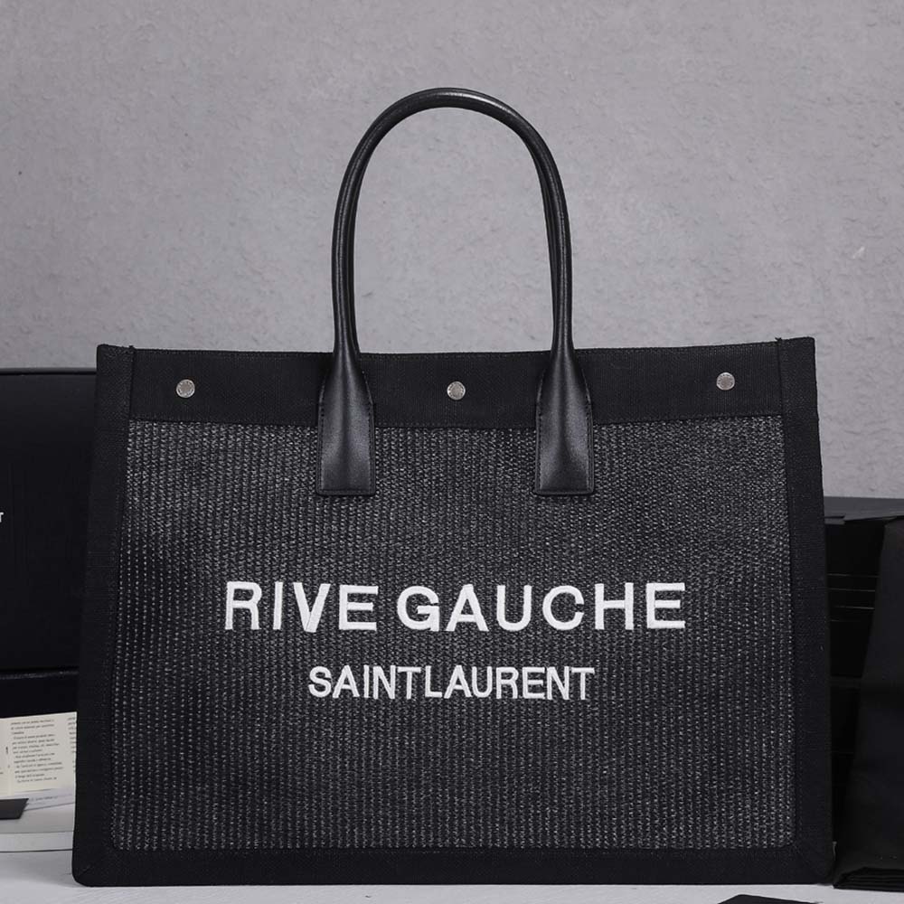 Replica Ysl Rive Gauche Tote Bag In Linen And Leather 4992