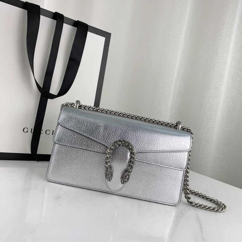 Replica Gucci Dionysus Small Shoulder Bag In Silver Lame Leather 499623