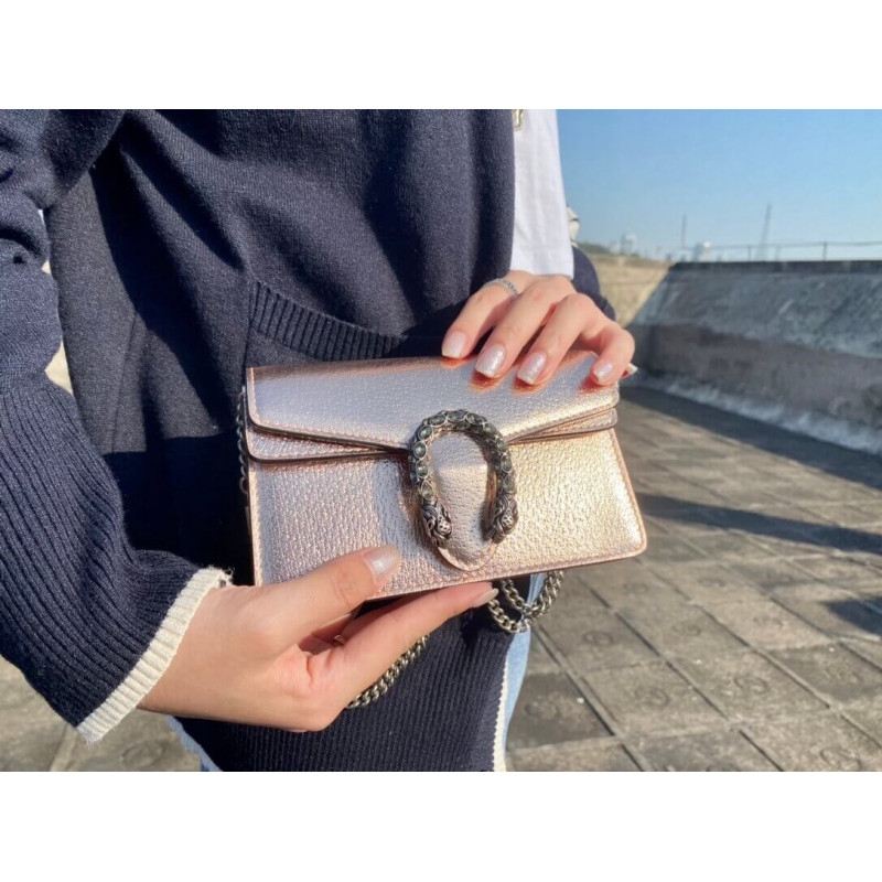 Replica Gucci Dionysus Small Shoulder Bag In Rose Gold Lame Leather 499623