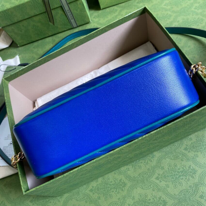 Replica Gucci Gg Marmont Small Shoulder Bag 447632 Blue And Emerald Leather