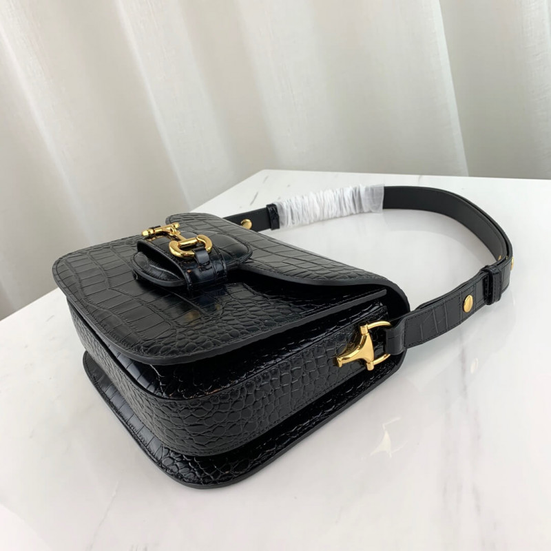 Replica Gucci 1955 Horsebit Crocodile Shoulder Bag 602204