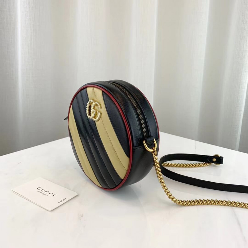 Replica Gucci Gg Marmont Mini Round Shoulder Bag 550154 Beige/Black