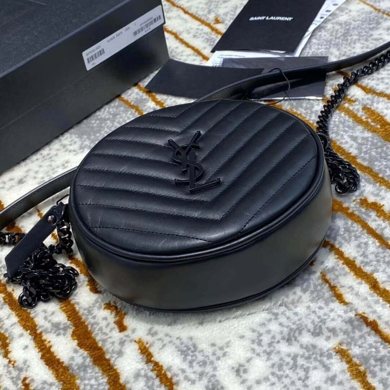 Replica Saint Laurent Vinyle Round Camera Bag In Chevron-Quilted Smooth Leather 6104361