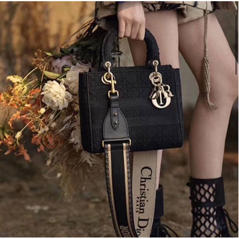 Replica Christian Dior Textile Fabric Medium Lady Dior Bag L4455