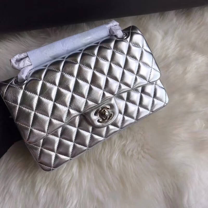 Replica Chanel 1112 Silver Medium Size 2.55 Lambskin Leather Flap Bag