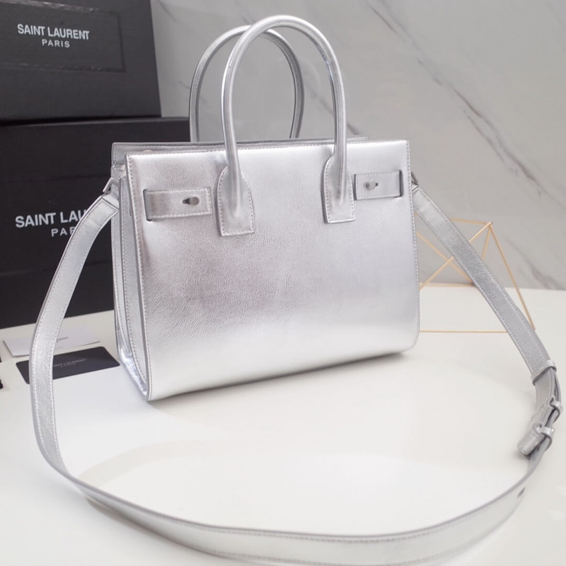 Replica Saint Laurent Sac De Jour Souple Baby In Crumpled Silver Calf Leather 477477