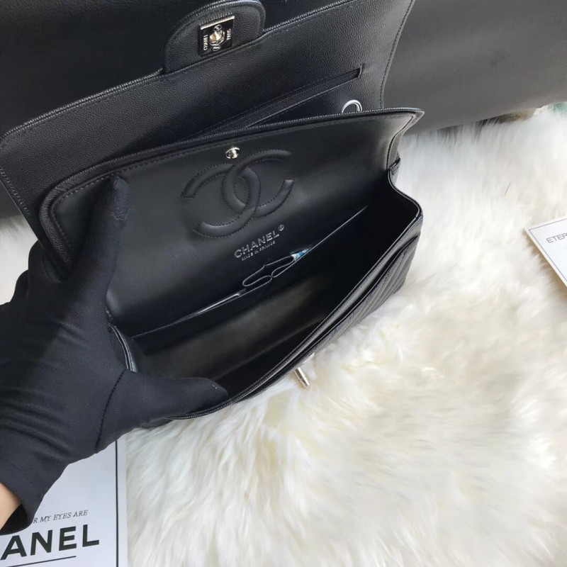 Replica Chanel Chevron Caviar Calfskin Classic Flap Bag A01112 Black