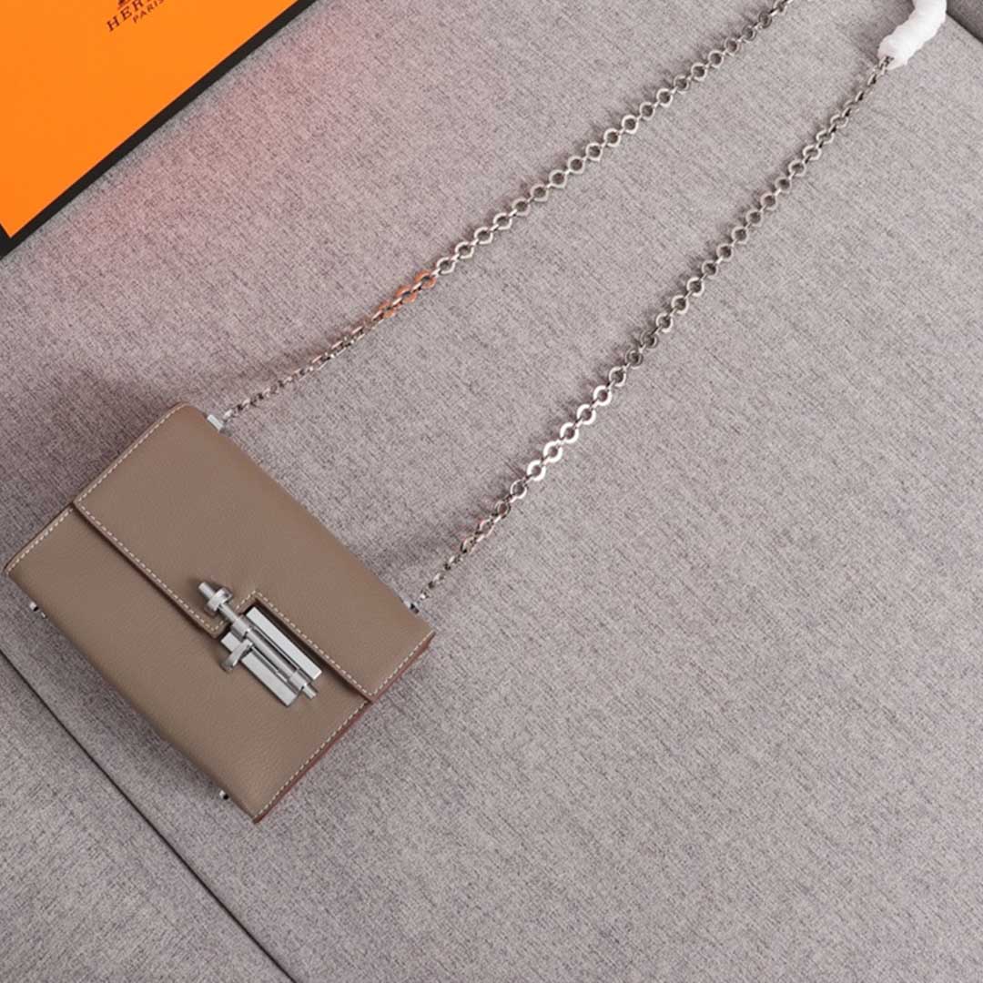 Replica Hermes Verrou Chaine Mini Bag Beige/Black/Brown