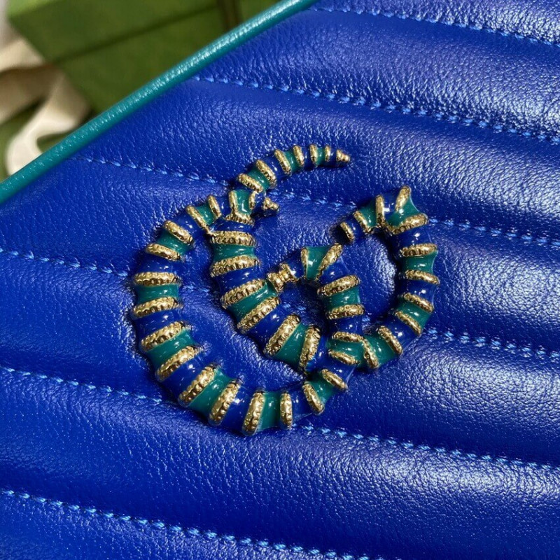 Replica Gucci Gg Marmont Small Shoulder Bag 447632 Blue And Emerald Leather