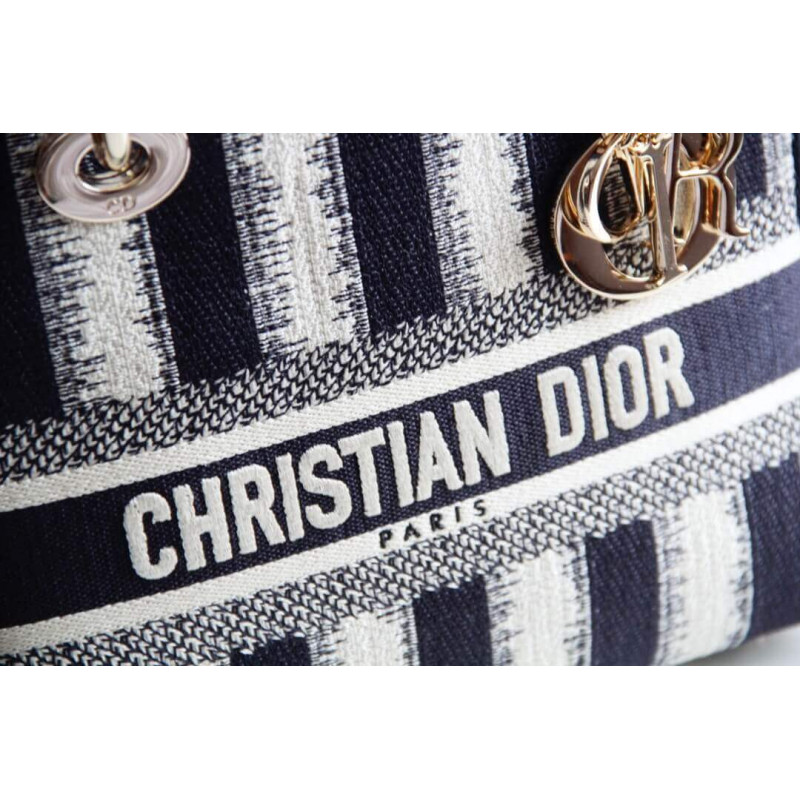 Replica Dior Medium Blue D-Stripes Embroidery Lady D-Lite Bag M0565