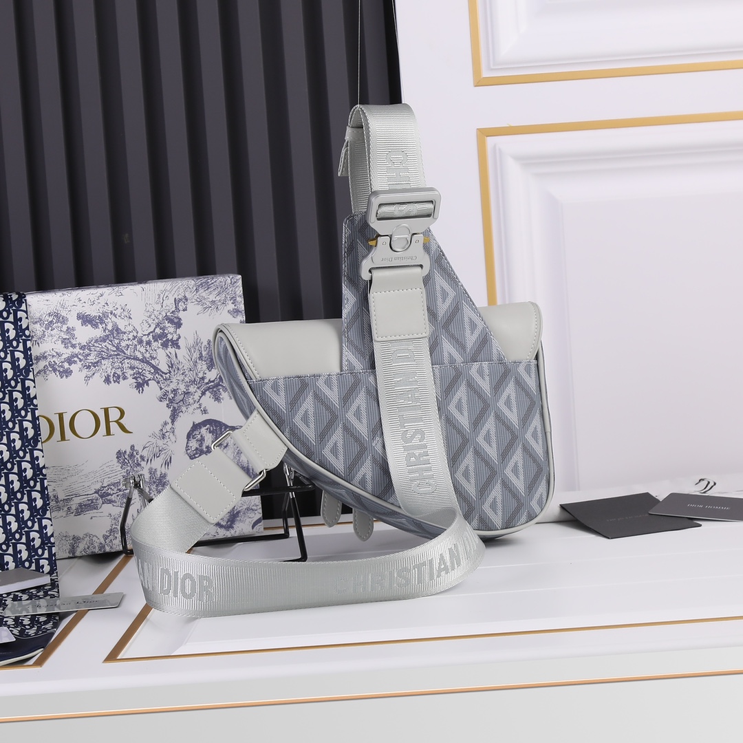 Replica Dior Cd Diamond Canvas Saddle Bag- Black/White