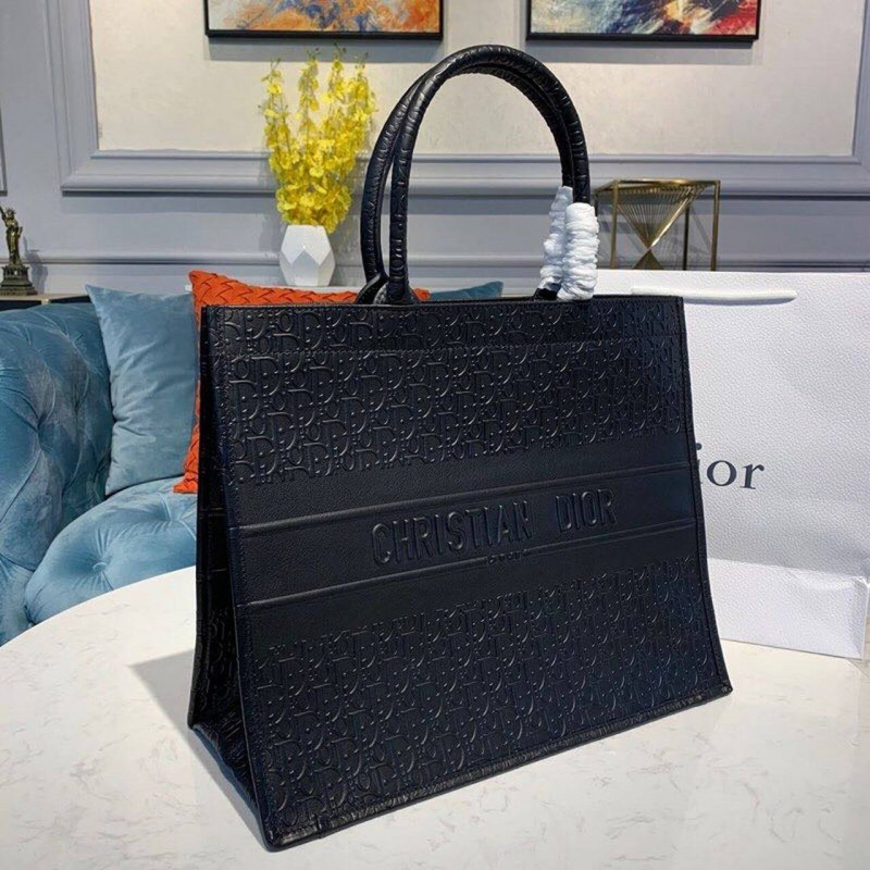 Replica Christian Dior Oblique Embossed Calfskin Leather Book Tote M1296