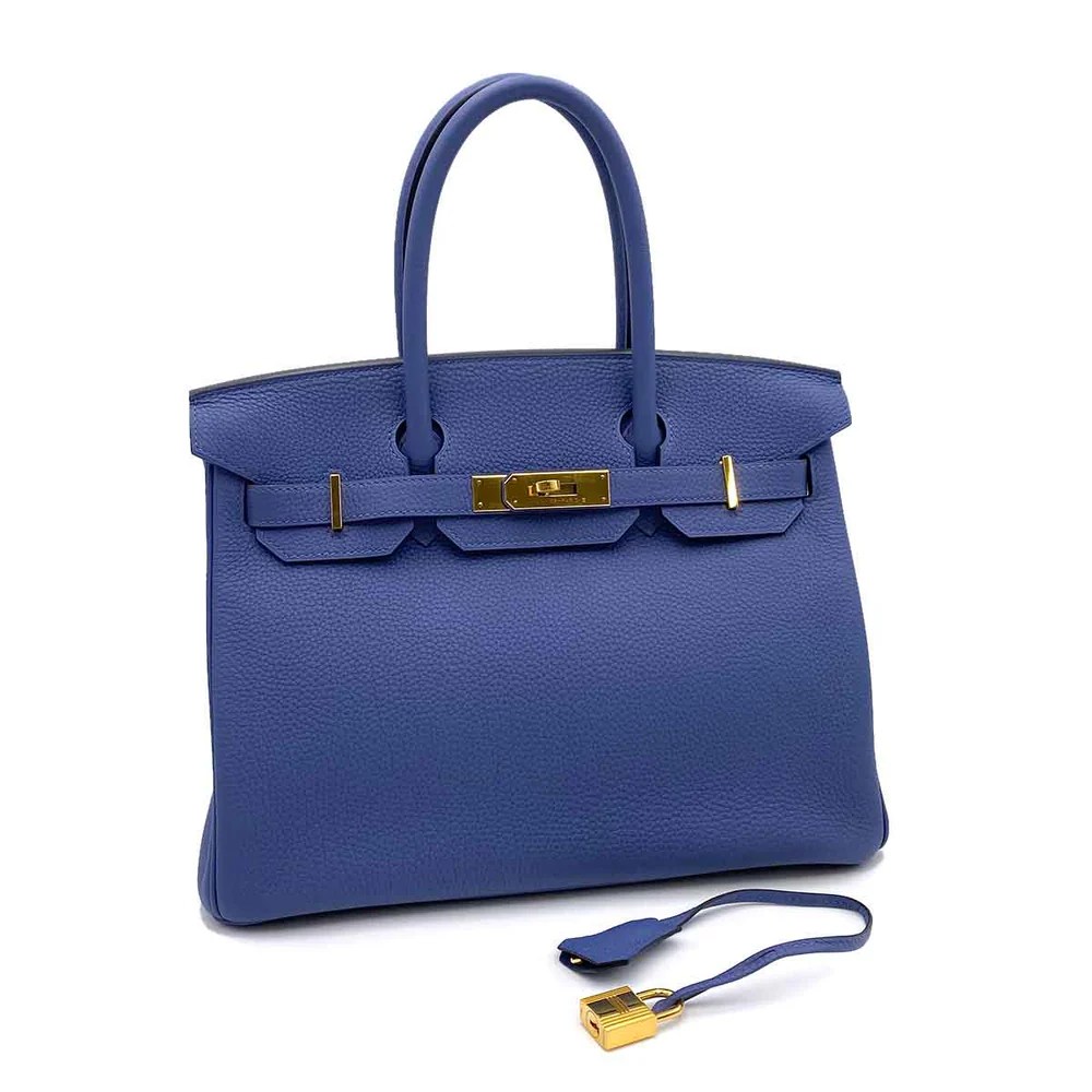 Hermes Birkin 30 Togo Blue Electric D Engraved Handbag