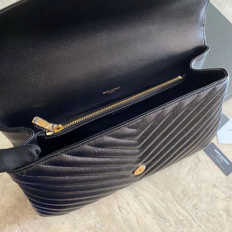 Replica Ysl Saint Laurent Sheepskin Matelasse Chevron Monogram Large College Satchel 392738 Black