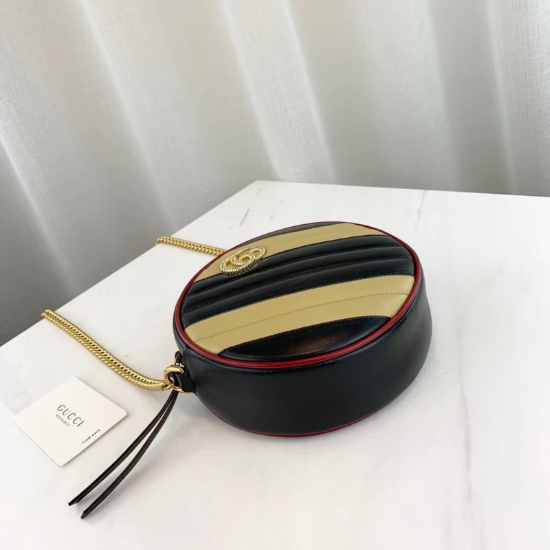 Replica Gucci Gg Marmont Mini Round Shoulder Bag 550154 Beige/Black