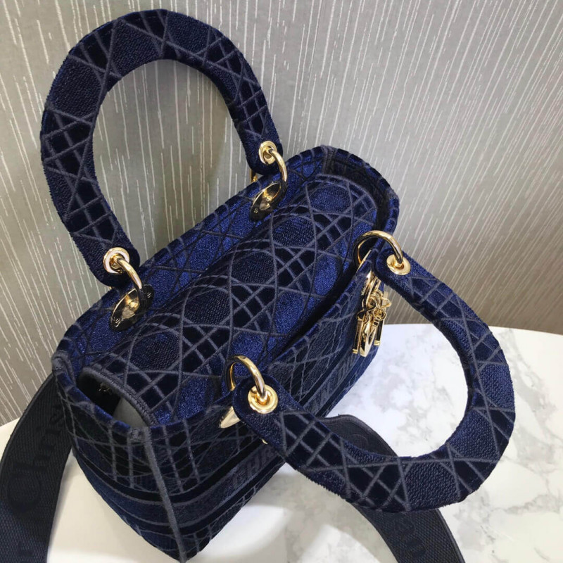 Replica Dior Medium Lady D-Lite Bag Embroidered Velvet M0565O