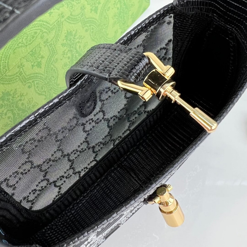Replica Gucci Jackie 1961 Mini Crystal Gg Lizard Bag 677027 Black
