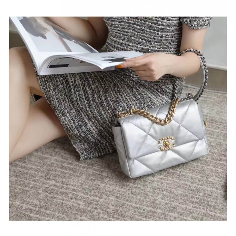 Replica Chanel 19 Flap Bag As1160 Silver