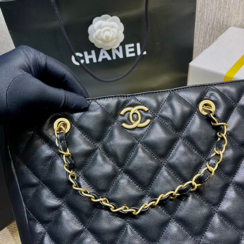 Replica Chanel Grained Calfskin Shopping Tote Bag As2030 Black