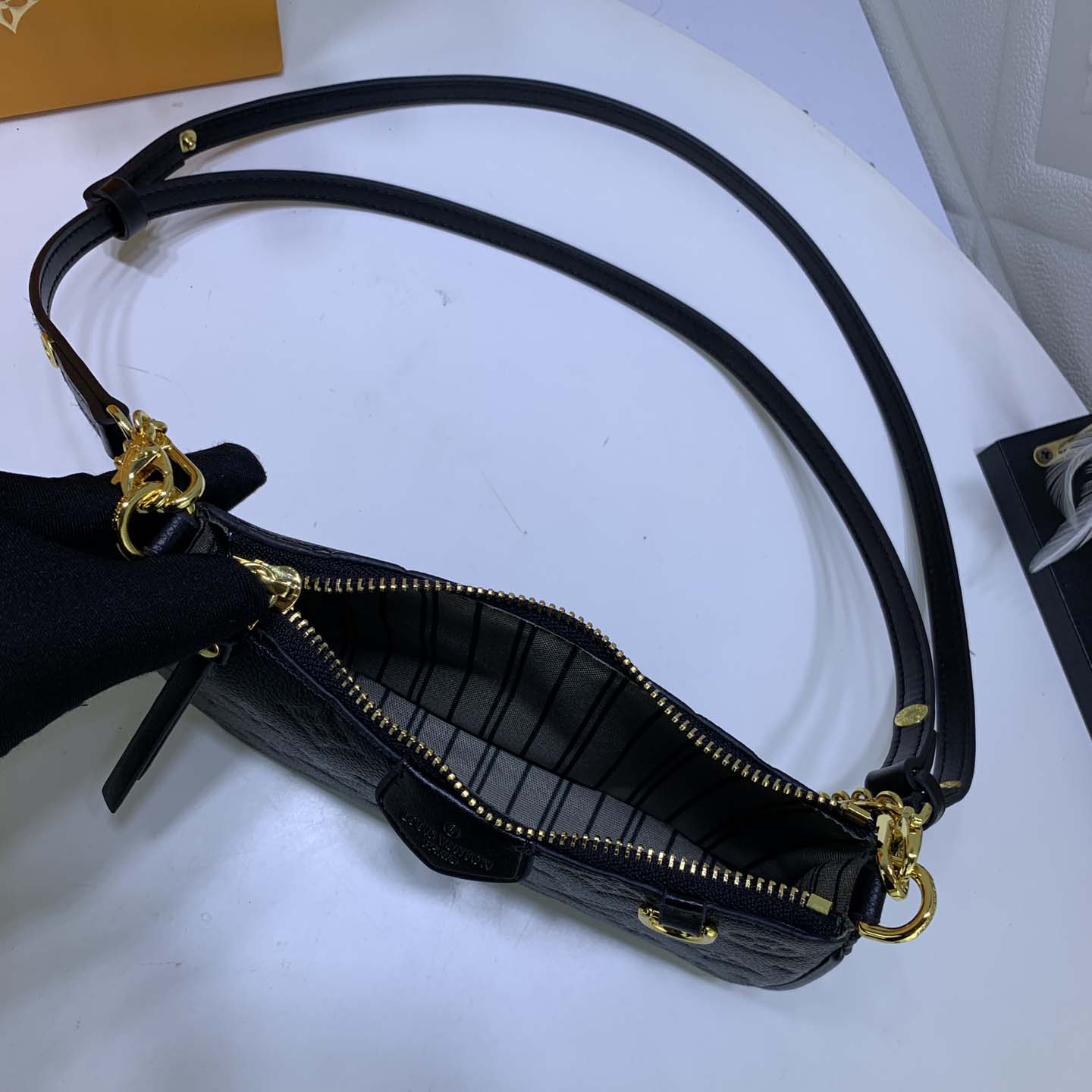 Replica Louis Vuitton Easy Pouch On Strap- Black/Beige/White