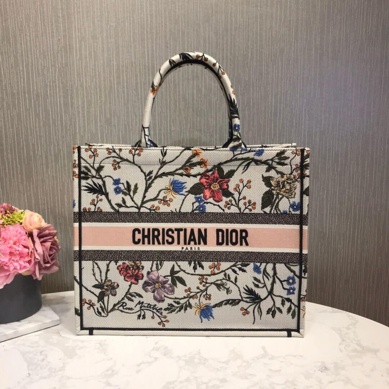 Replica Christian Dior Book Tote Multicolor Rosa Mutabilis Embroidery M1286