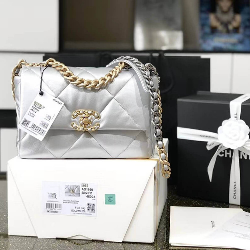 Replica Chanel 19 Flap Bag As1160 Silver
