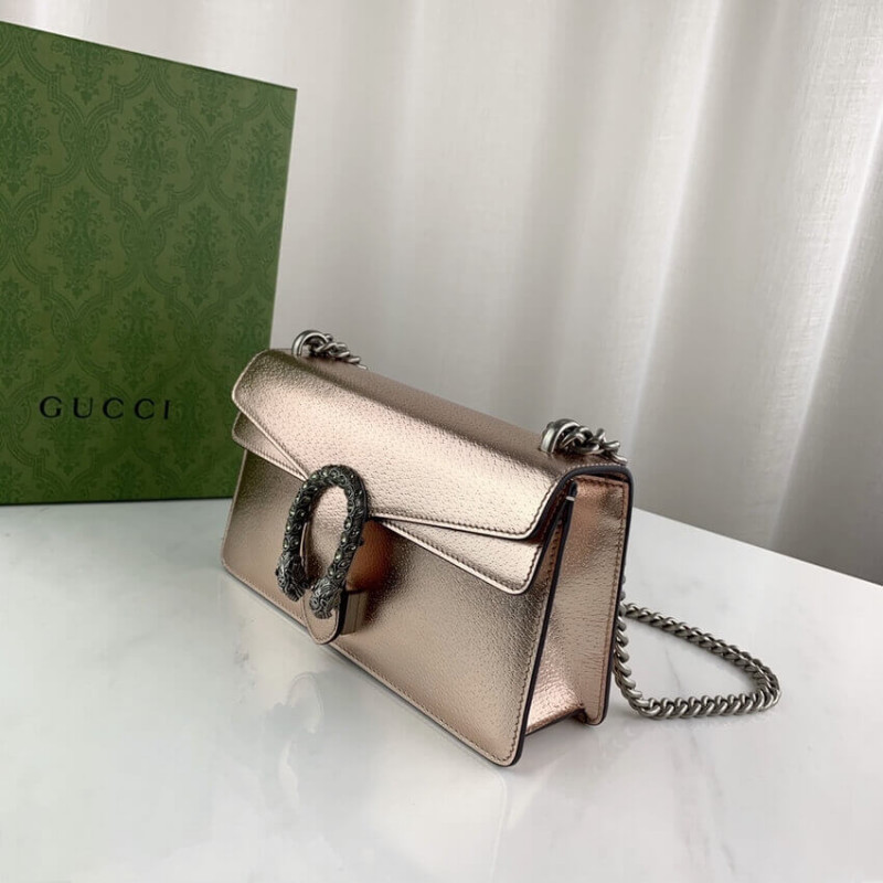 Replica Gucci Dionysus Small Shoulder Bag In Rose Gold Lame Leather 499623
