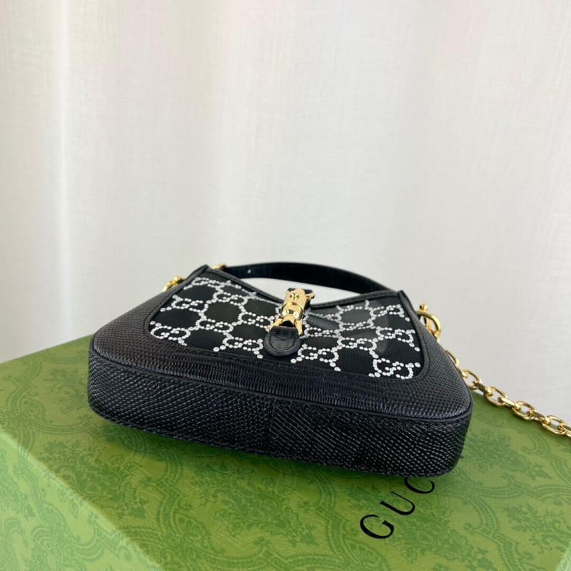 Replica Gucci Jackie 1961 Mini Crystal Gg Lizard Bag 677027 Black