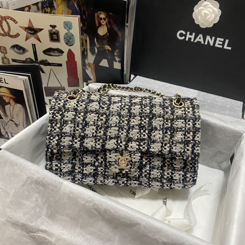 Replica Chanel Classic Flap Bag In Black/Beige Glittered Tweed 1112